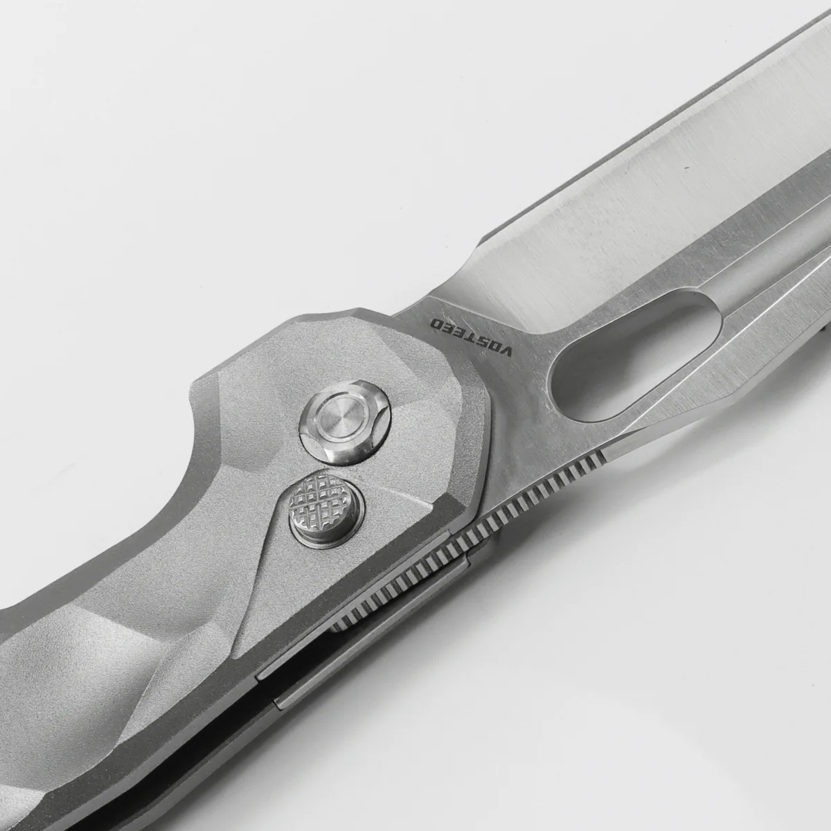 WMK EXCLUSIVE VOSTEED THUNDERBIRD BUTTON LOCK FLIPPER POCKET KNIFE SCULPTED GRAY ALUMINUM HANDLE STONEWASHED 154CM TB34VTA2H - Image 5